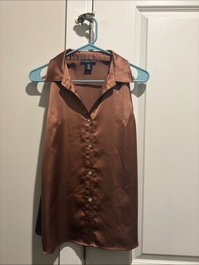Express Copper Brown Satin Sleeveless Button-Up Camisole